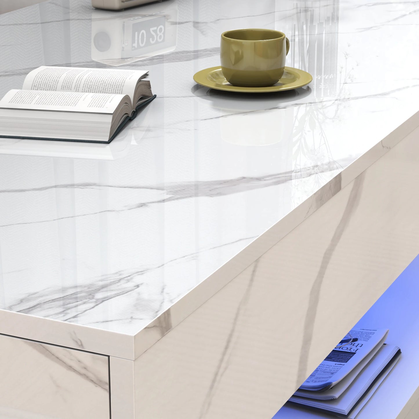 Modern LED Coffee Table With 2 Storage Drawers And Double Layer Design
