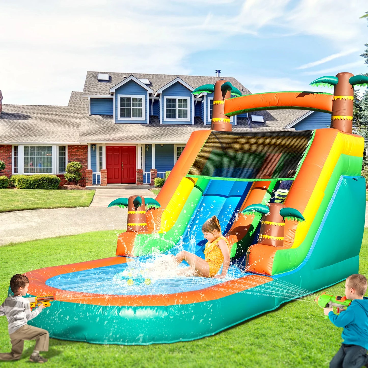 Giant 21Ft Commercial PVC Inflatable Water Slide With Blower For Kids
