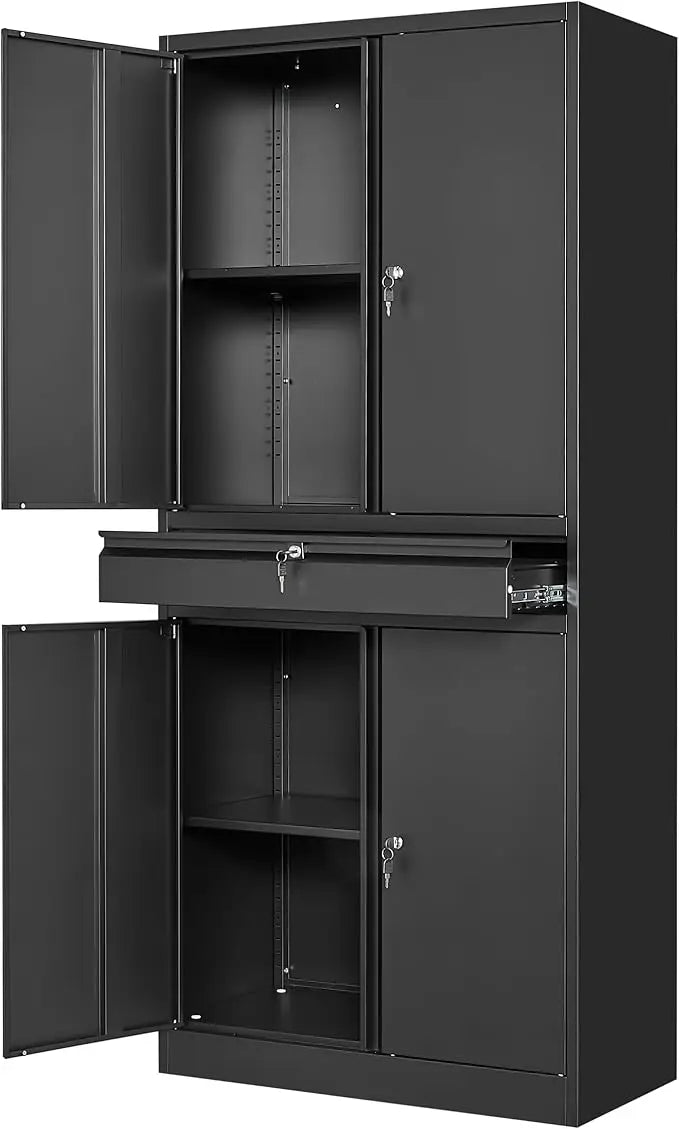 Metal Garage Storage Cabinet With Locking Doors And Adjustable Shelves 71 Inch