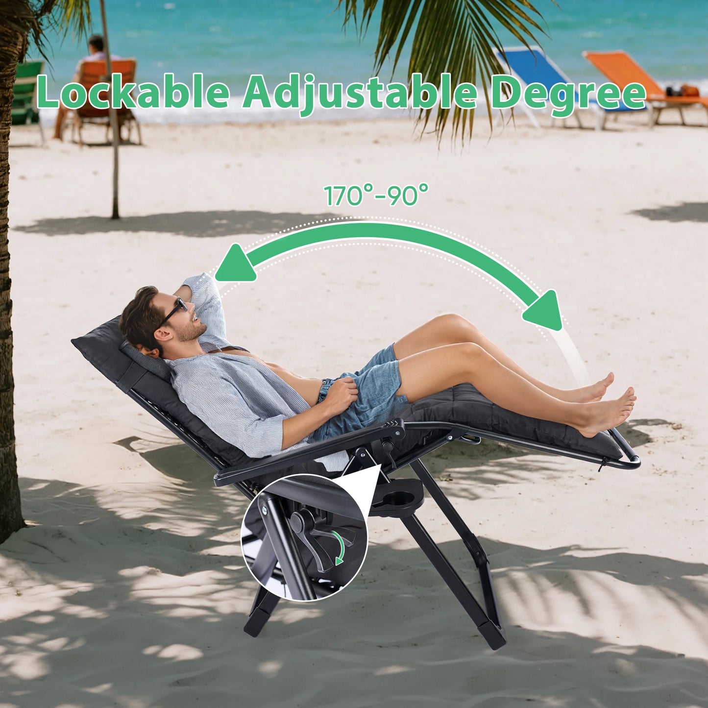 JHK Zero Gravity Recliner Folding Portable Lounge Chair With Cup Holder Trays