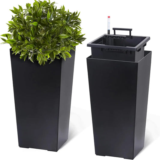 Elevate your space with this pair of 22.4-inch tall taper planters that blend rugged outdoor durability with refined indoor style.