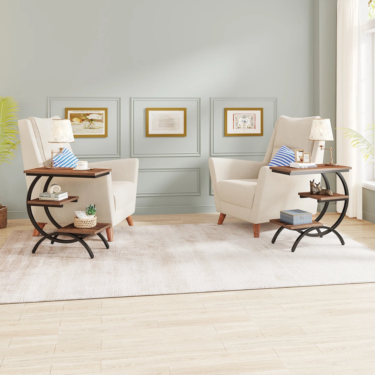 Tribesigns C Shaped End Table 3 Tier Sofa Side Table With Storage Shelves