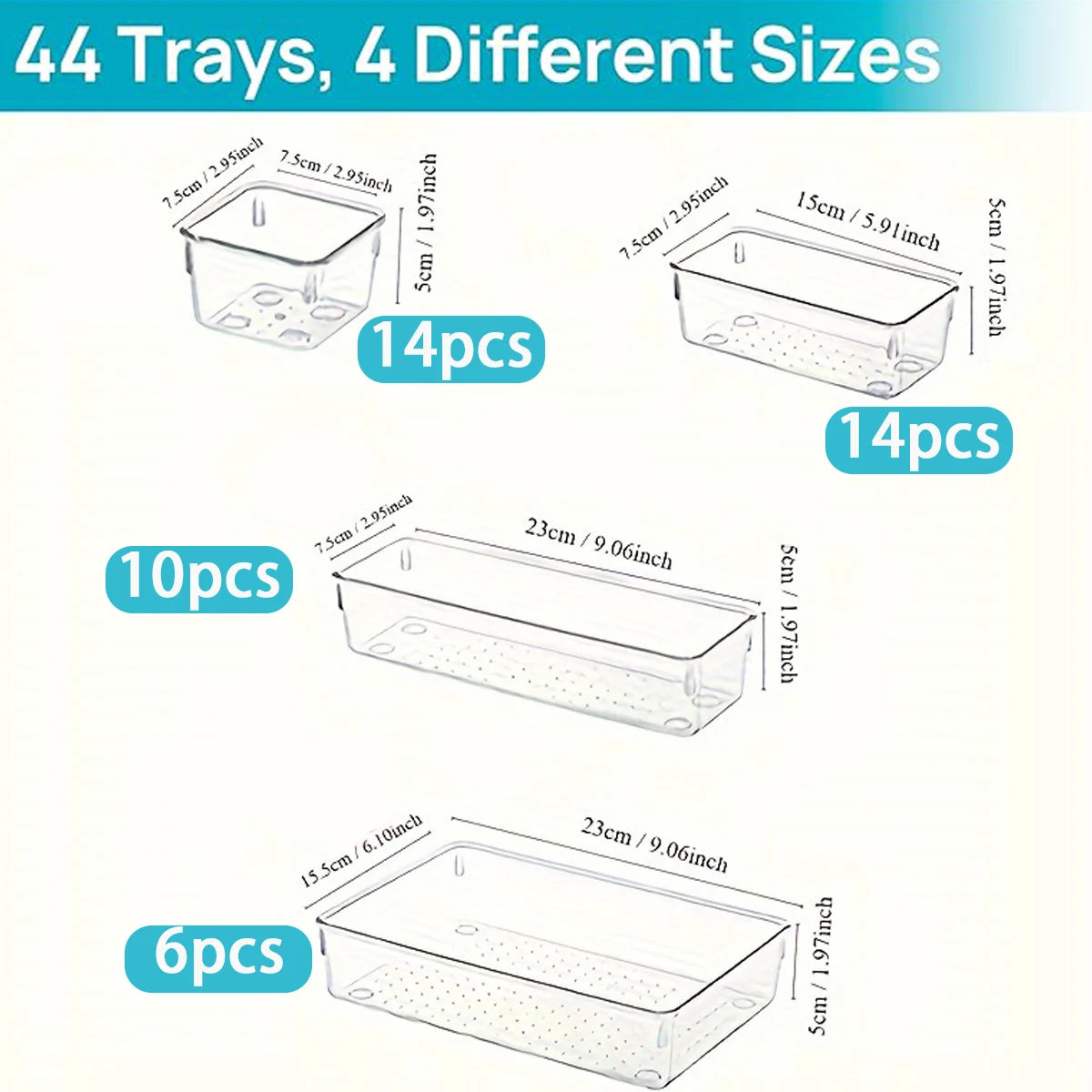 Transform your clutter into clarity with this versatile 44 piece drawer storage set that adapts to any space.