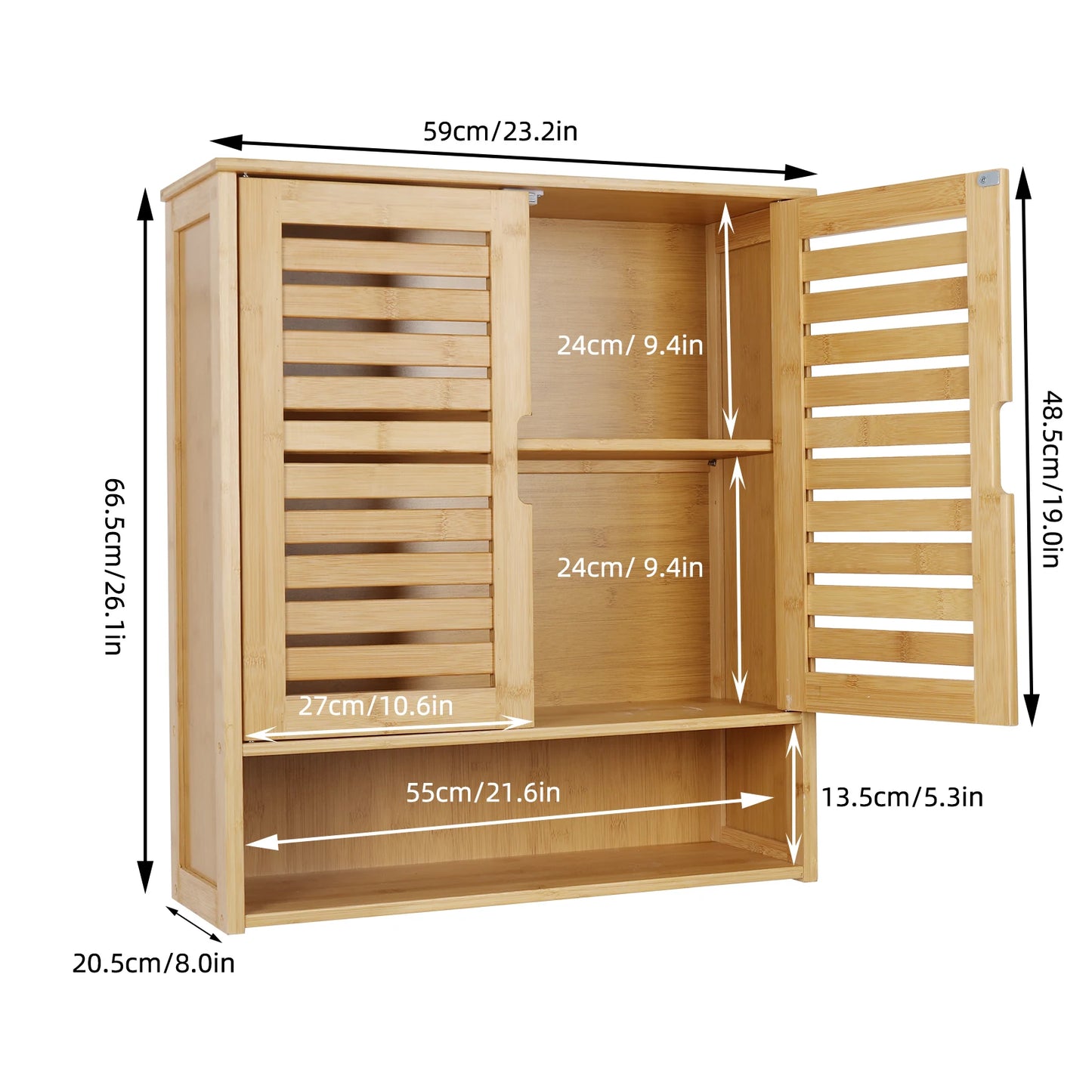 Wall Mounted Bamboo Bathroom Medicine Cabinet With Storage Shelf