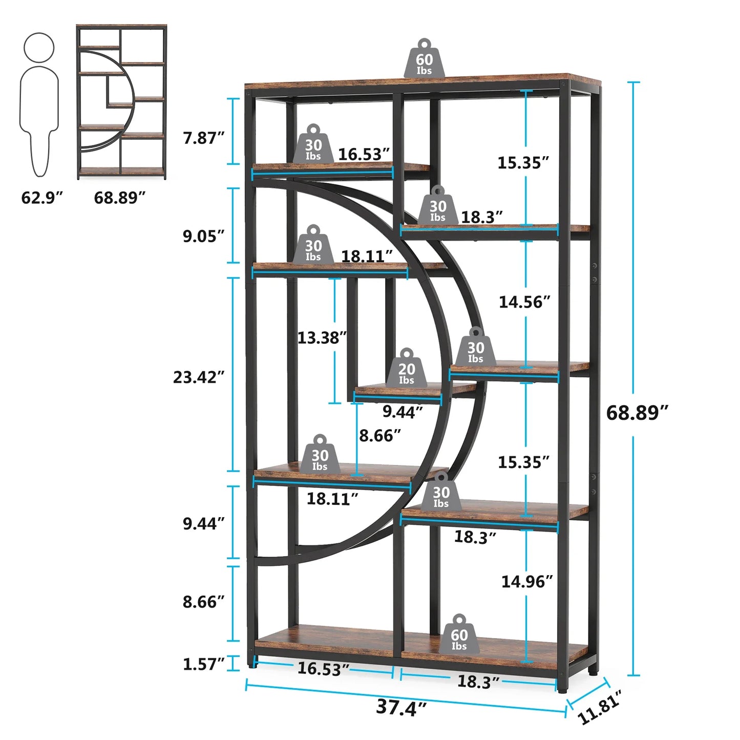 Tribesigns Industrial 5-Tier Etagere Bookcase Freestanding Shelf