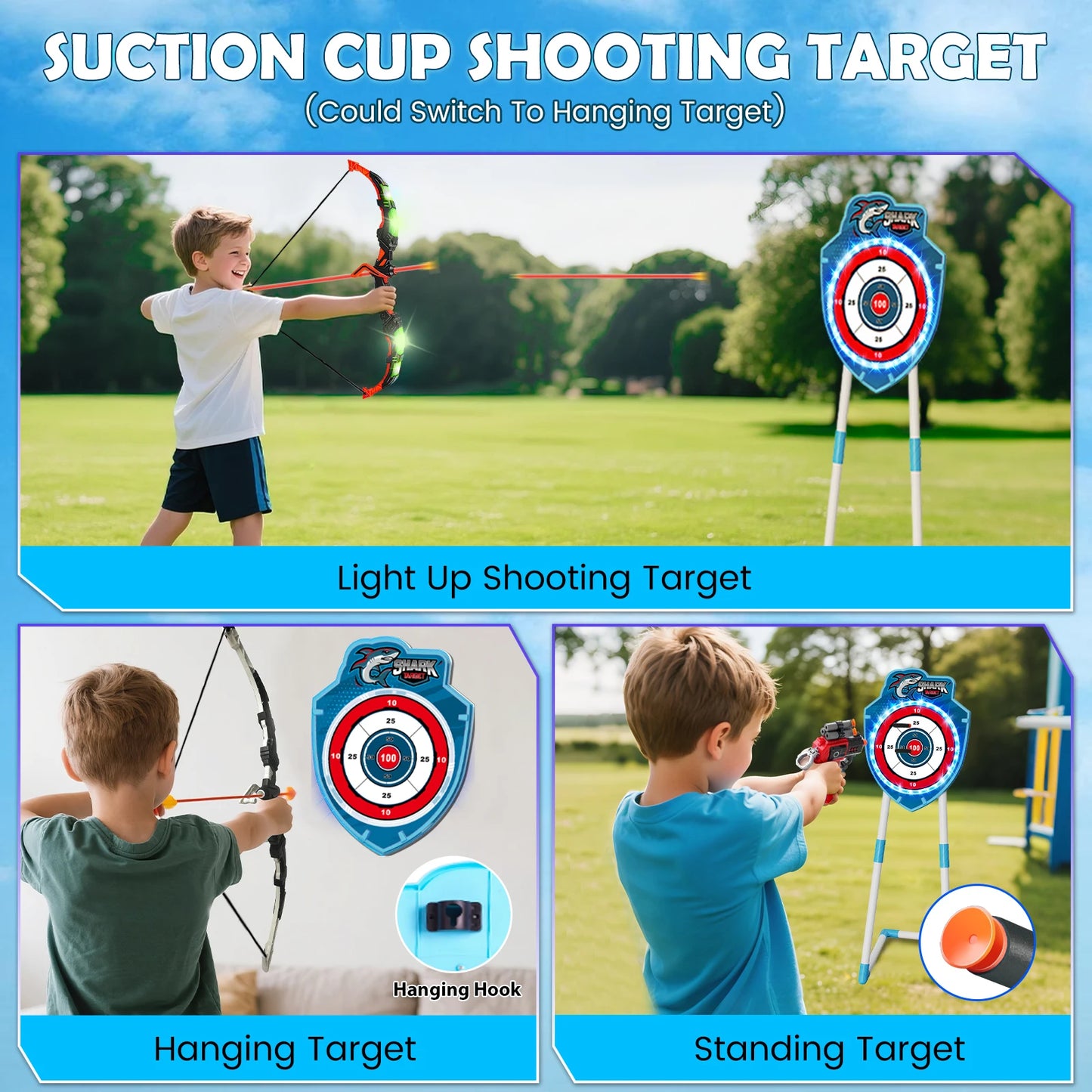 VATOS Night Light Archery Bow And Arrow Toy For Kids Indoor Outdoor Play