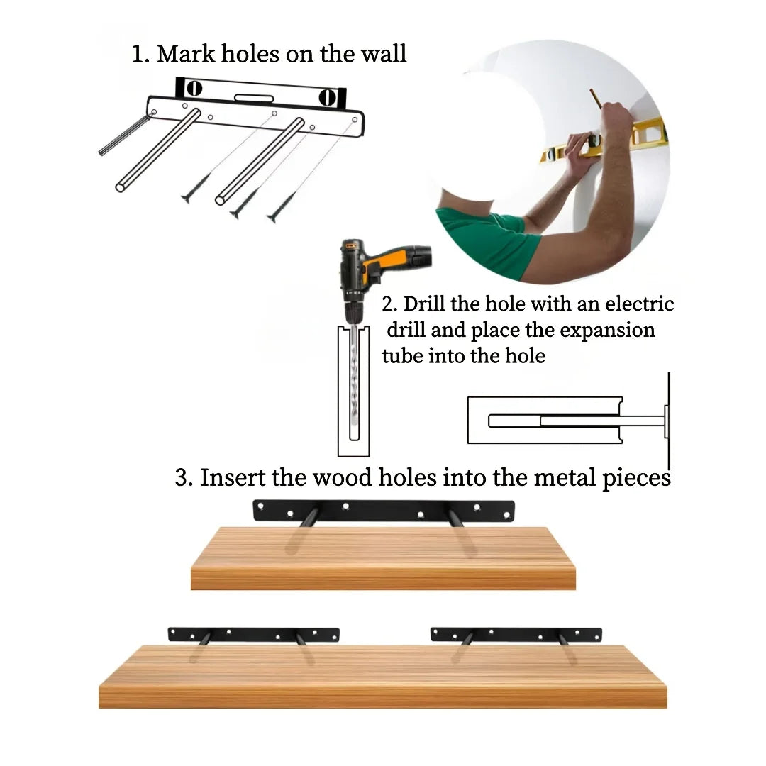 Wall Mounted Wooden Shelf For Living Room Bookshelf Straight Line Design
