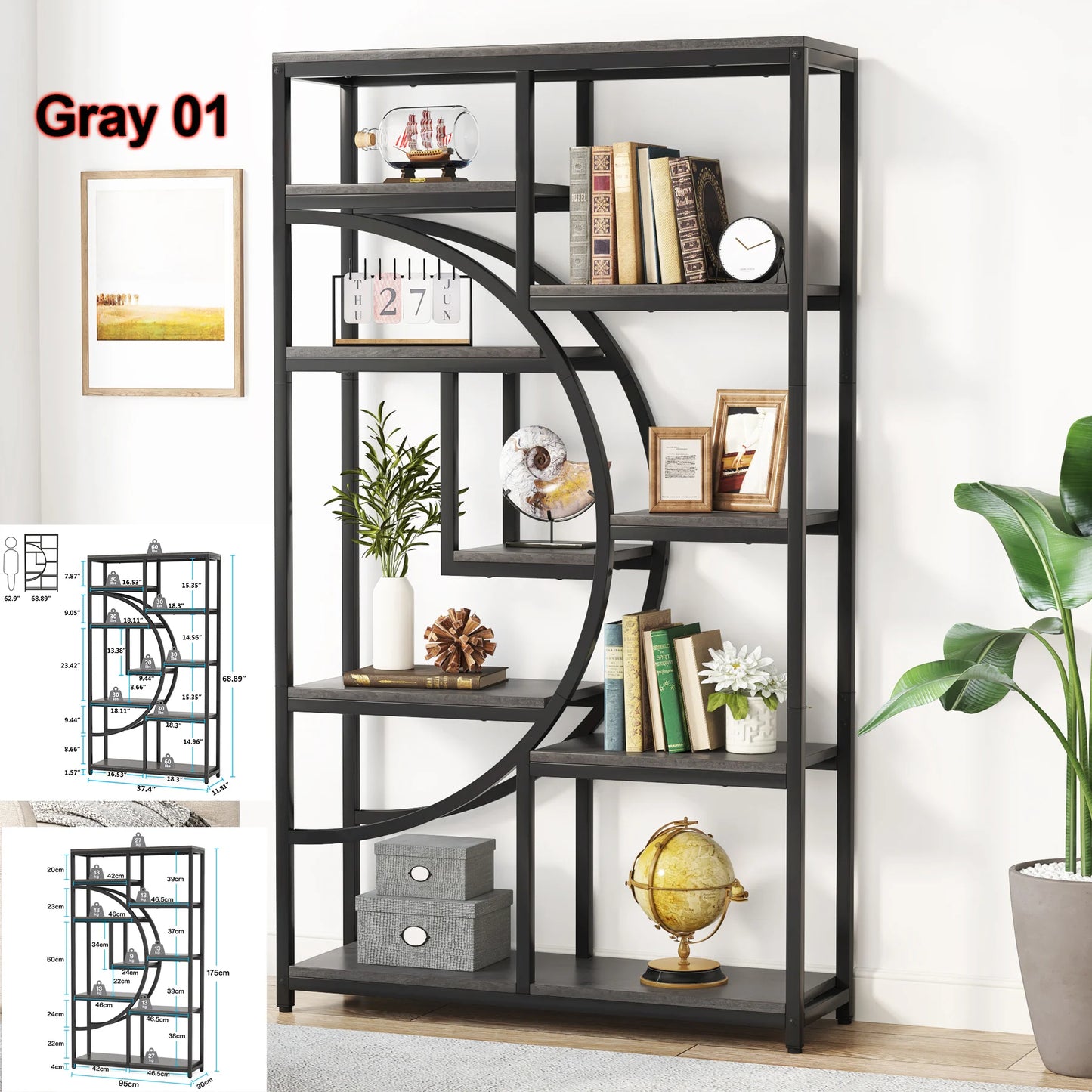 Tribesigns Industrial 5-Tier Etagere Bookcase Freestanding Shelf