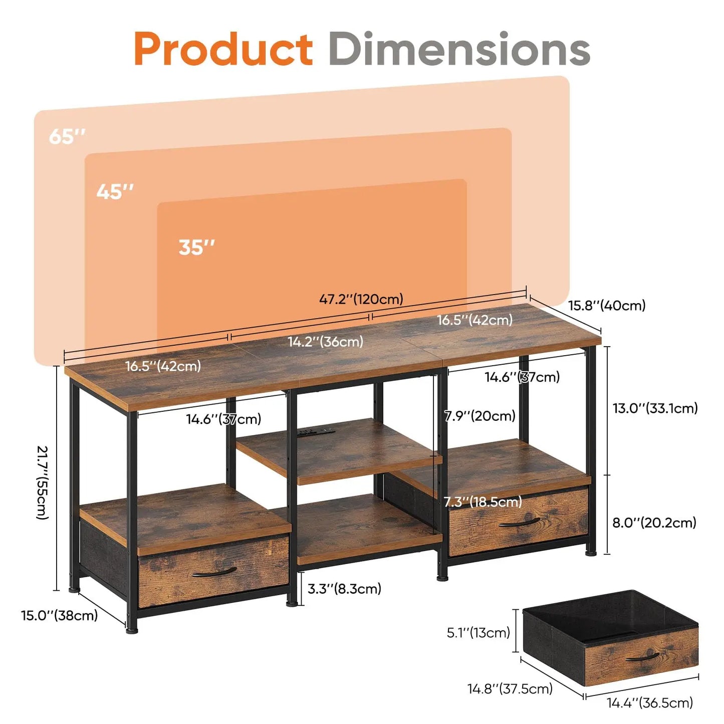 63-Inch Wooden TV Stand For Up To 75-Inch TV Entertainment Center