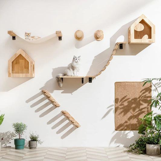 Elevate your cat’s playtime with a wall mounted climbing shelf that blends exercise, curiosity, and stylish design.