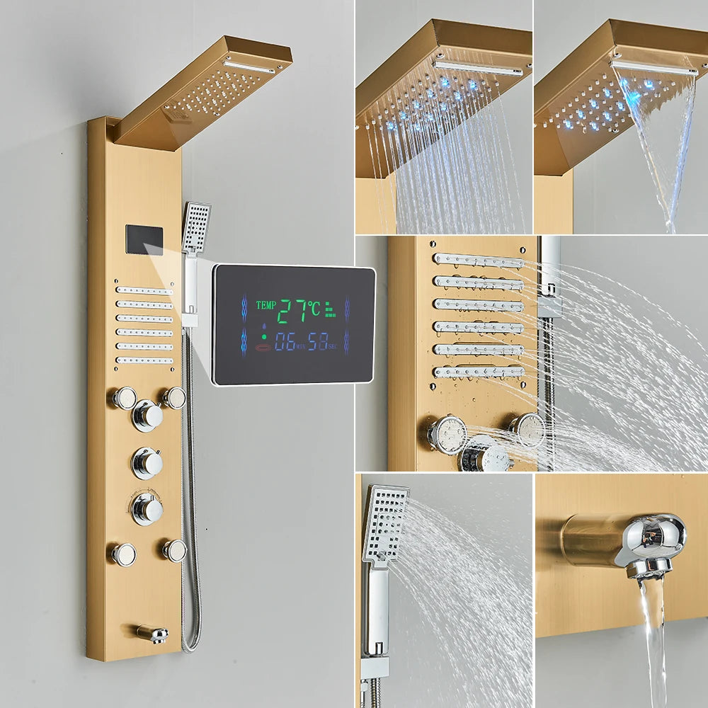 New Luxury Black Brushed Shower Panel With LED Temperature Display