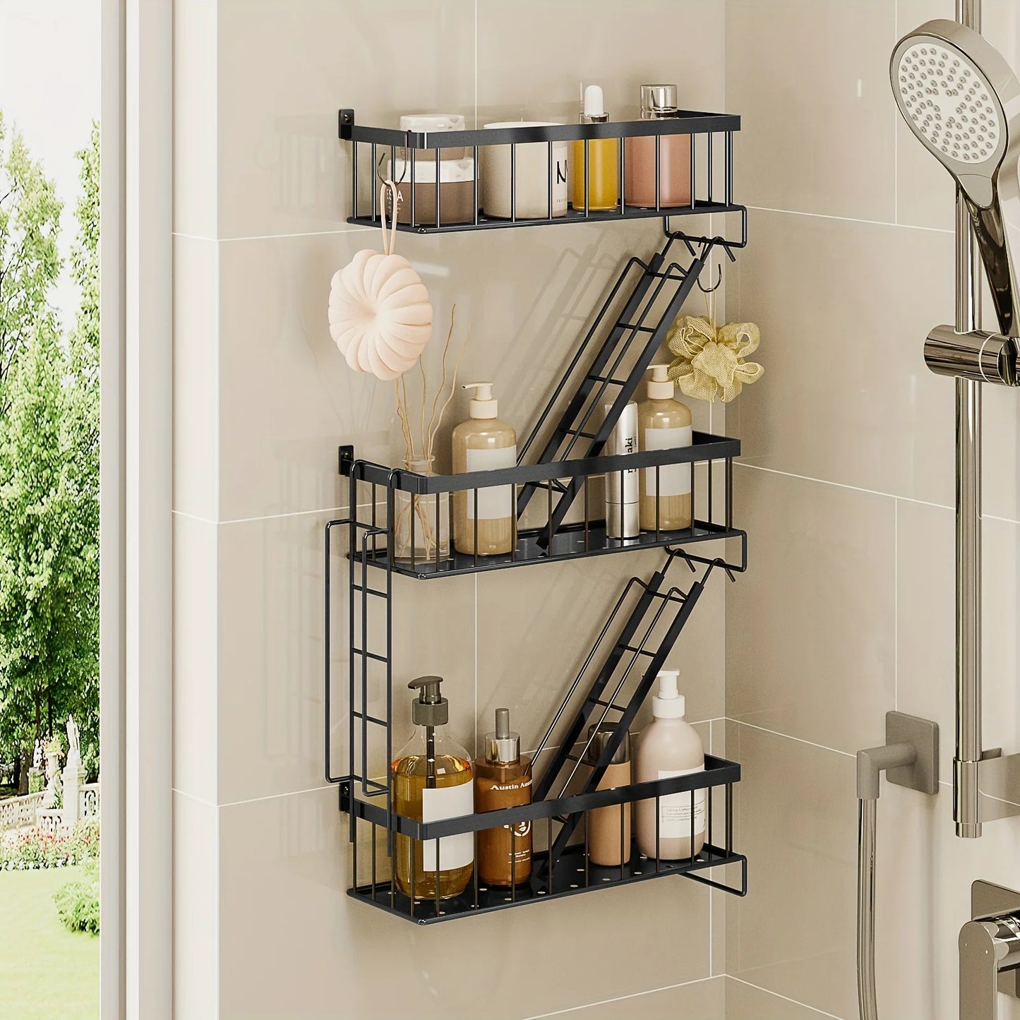 TOMNK Fire Escape Wall Shelf 3 Tier Ladder Floating Shelf Black Metal Decor