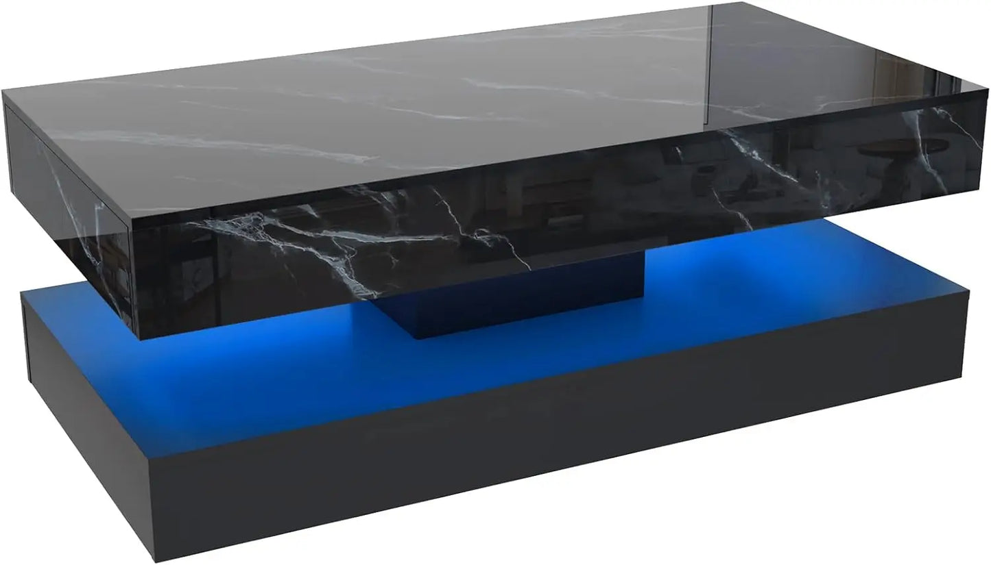 Modern LED Coffee Table With 2 Storage Drawers And Double Layer Design
