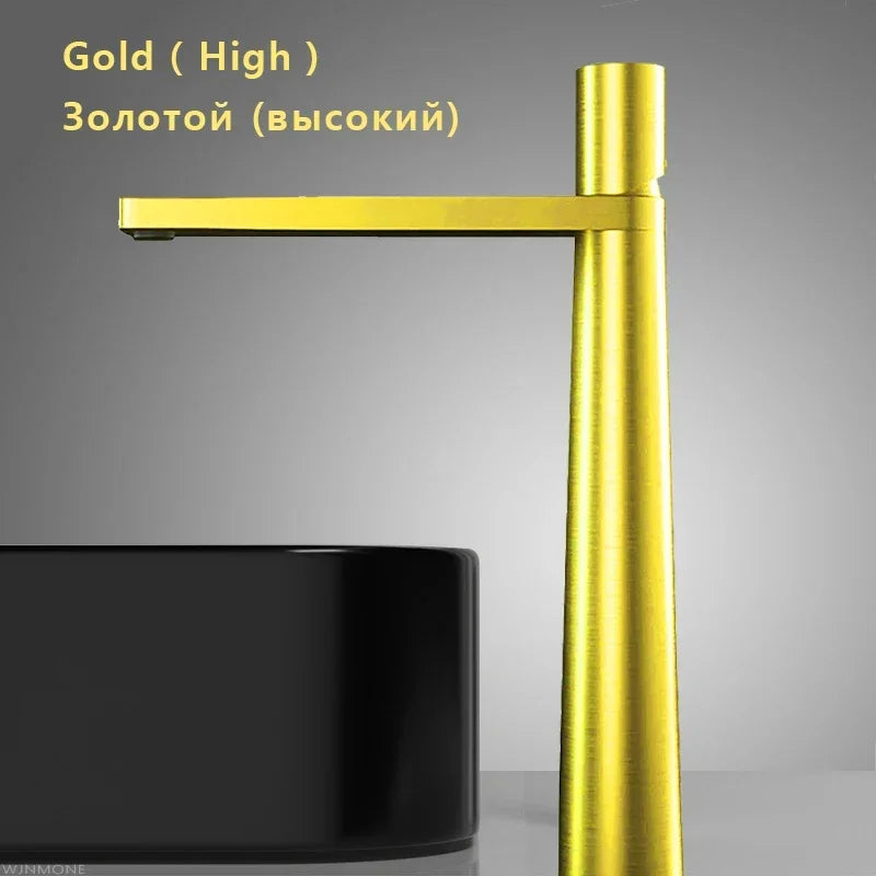 Brushed Gold Basin Faucet Brass Bathroom Sink Mixer Single Hole Deck Mounted