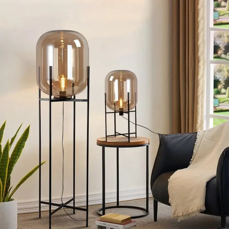 Nordic Glass LED Floor Lamp With Iron Base For Bedroom And Living Room