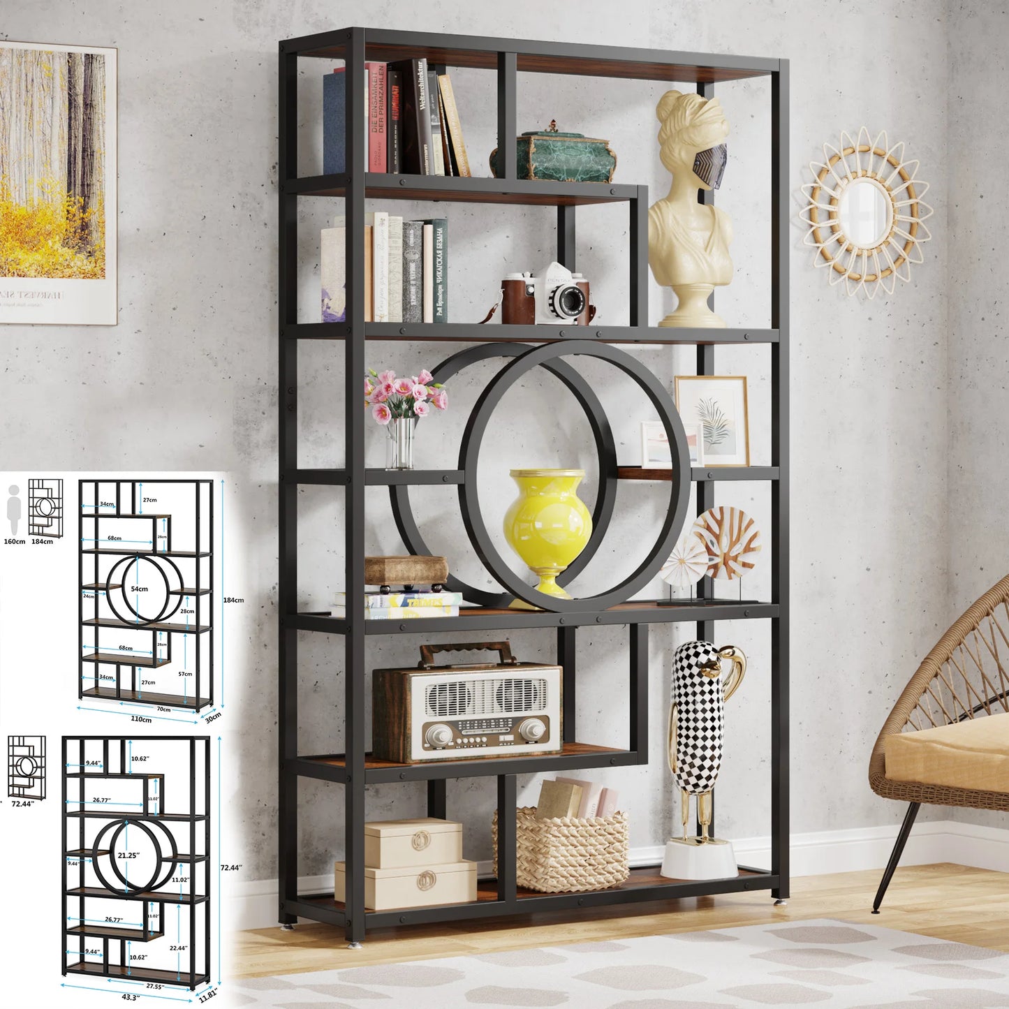 Tribesigns Industrial 5-Tier Etagere Bookcase Freestanding Shelf