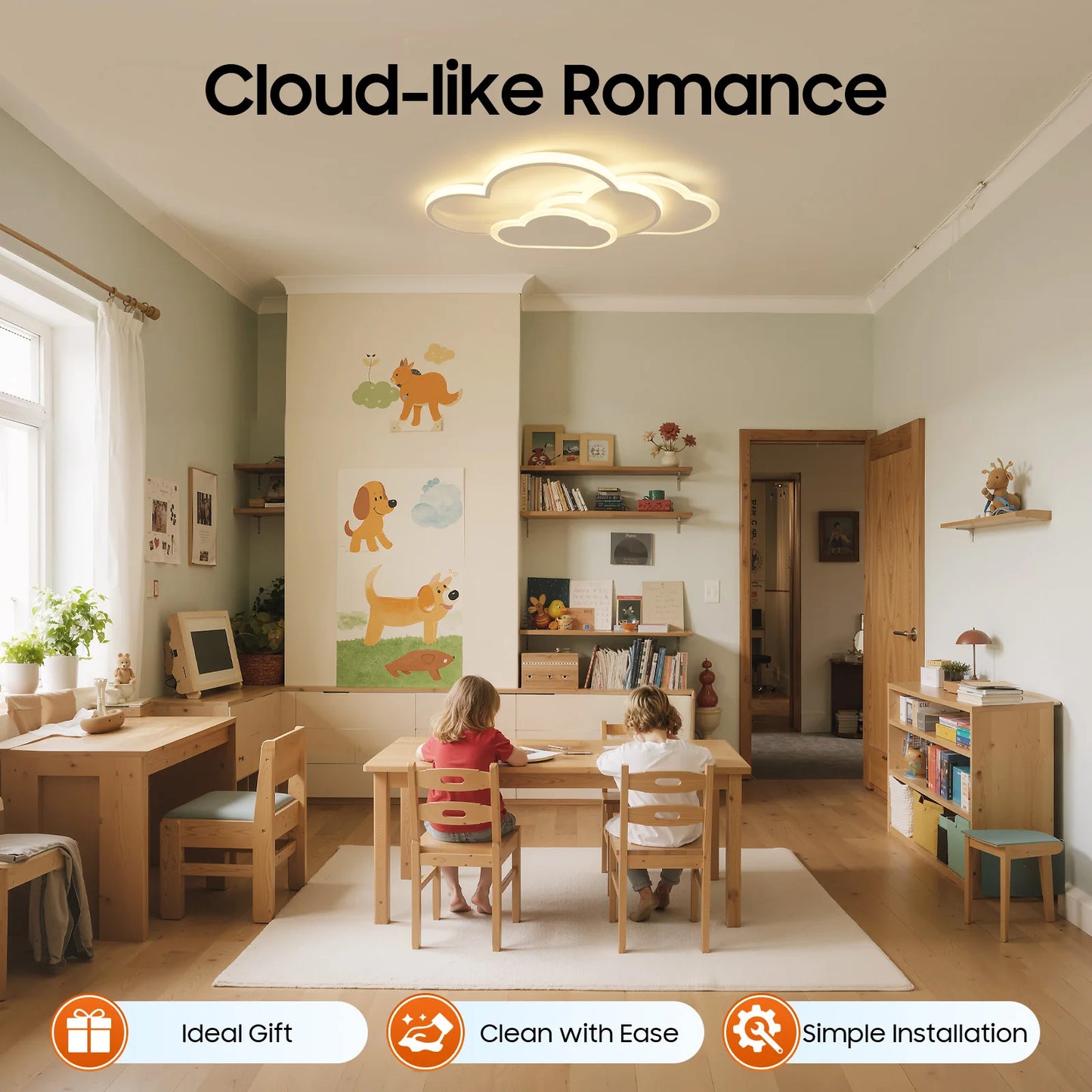 Cloud Shape LED Ceiling Light Fixture With 3 Color Lighting For Living Room