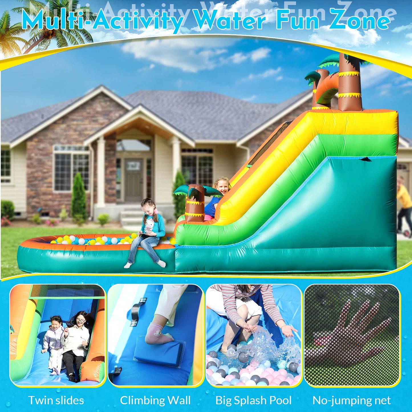 Giant 21Ft Commercial PVC Inflatable Water Slide With Blower For Kids
