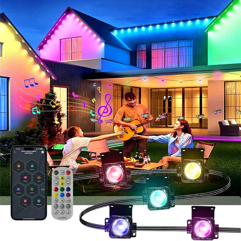 Turn your outdoor spaces into a vibrant, weatherproof canvas with effortless smart RGB lighting.