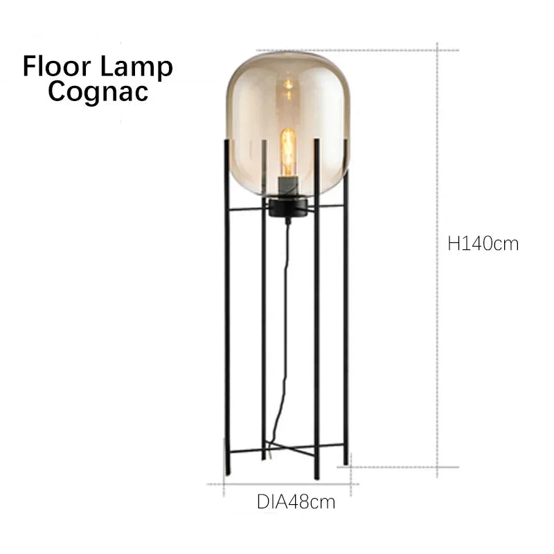 Nordic Glass LED Floor Lamp With Iron Base For Bedroom And Living Room