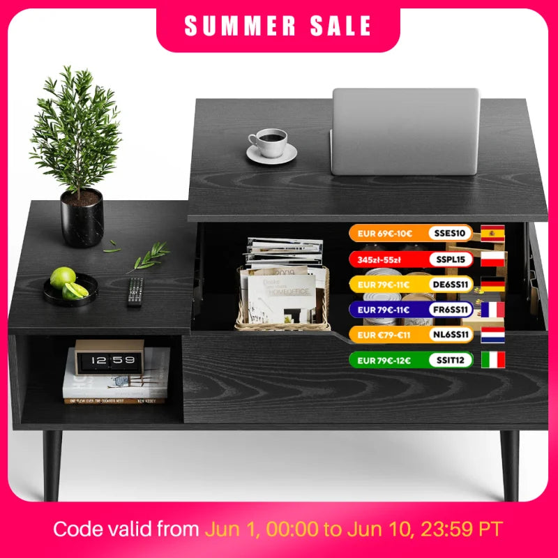 JHK Lift Top Coffee Table With Adjustable Storage For Living Room