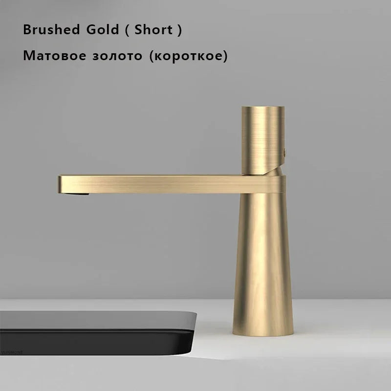 Brushed Gold Basin Faucet Brass Bathroom Sink Mixer Single Hole Deck Mounted