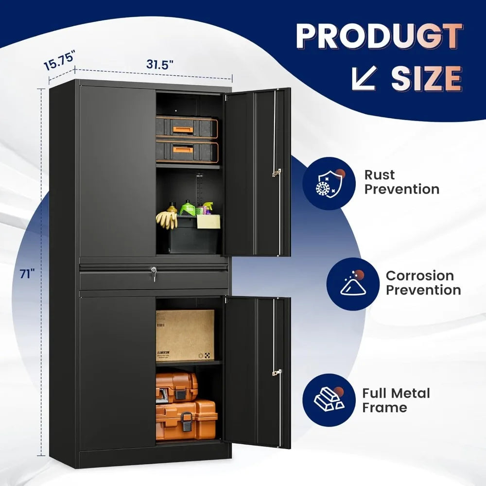 Metal Garage Storage Cabinet With Locking Doors And Adjustable Shelves 71 Inch