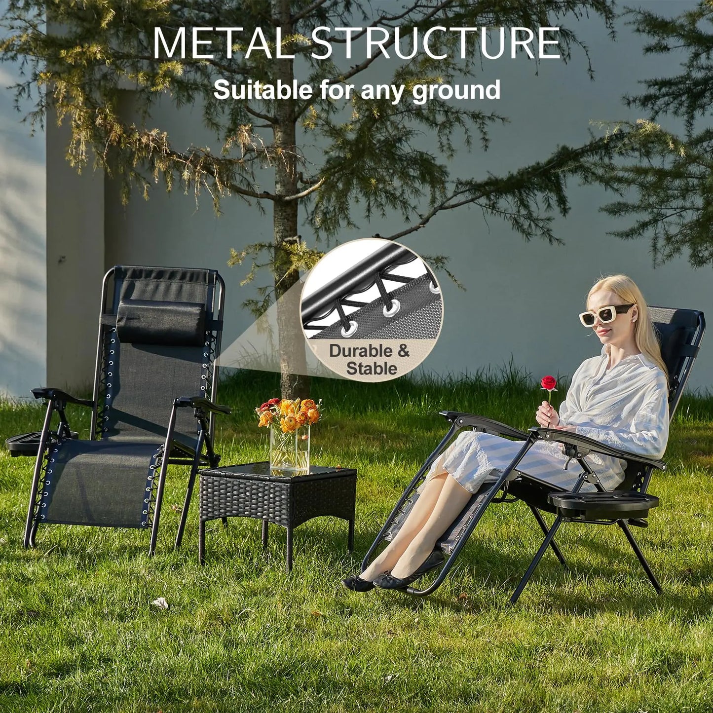 Escape into effortless relaxation with a recliner that curves to your body, providing true weightlessness and calm moments under the open sky.