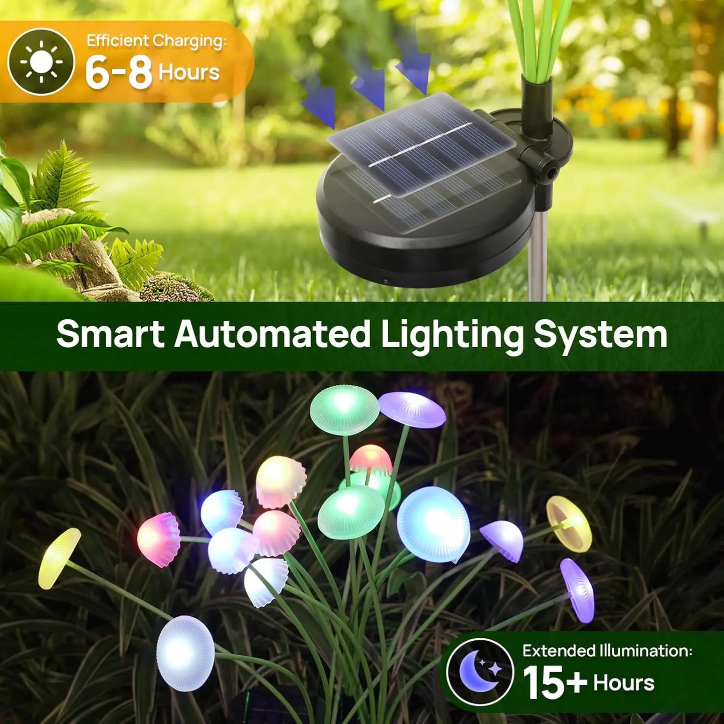 Solar Garden LED Jellyfish Mushroom Lights Dual Mode Waterproof For Pathway