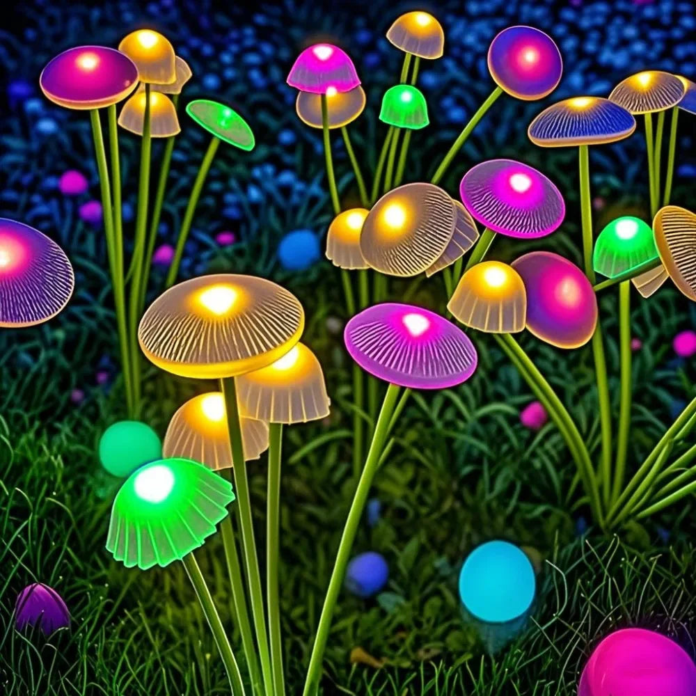 Solar Garden LED Jellyfish Mushroom Lights Dual Mode Waterproof For Pathway