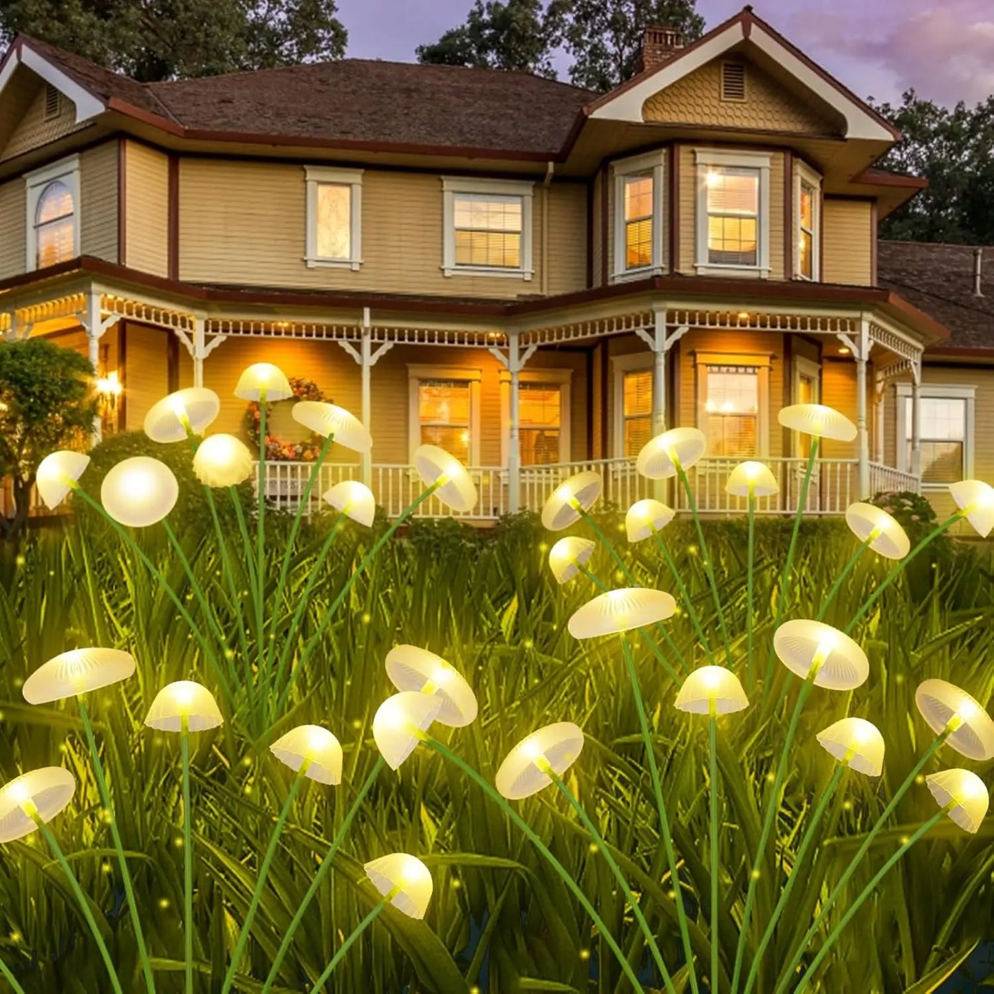 Solar Garden LED Jellyfish Mushroom Lights Dual Mode Waterproof For Pathway