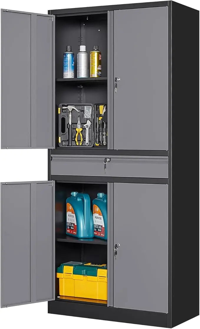 Metal Garage Storage Cabinet With Locking Doors And Adjustable Shelves 71 Inch