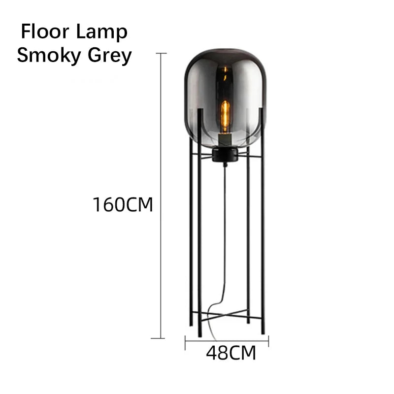 Nordic Glass LED Floor Lamp With Iron Base For Bedroom And Living Room
