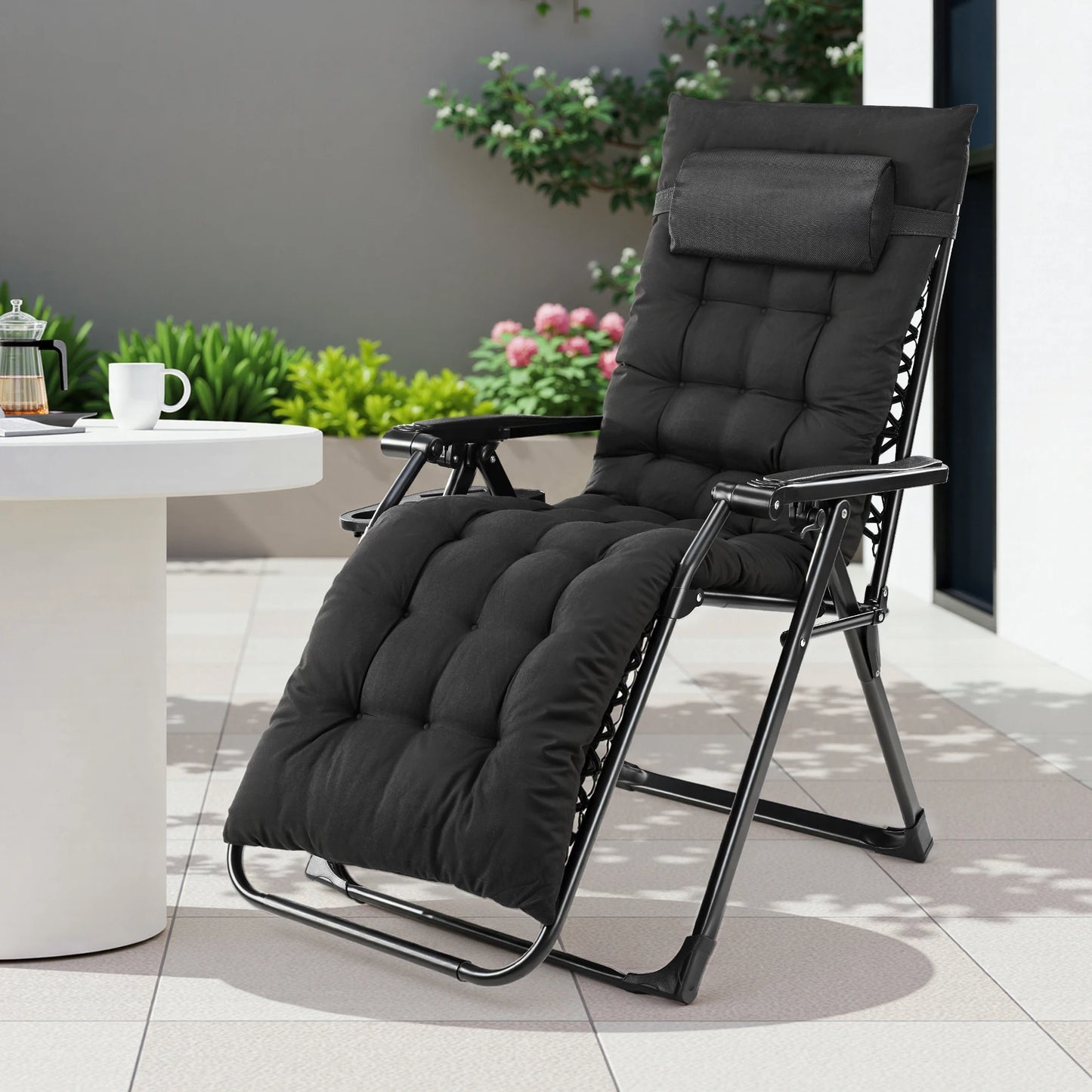 JHK Zero Gravity Recliner Folding Portable Lounge Chair With Cup Holder Trays