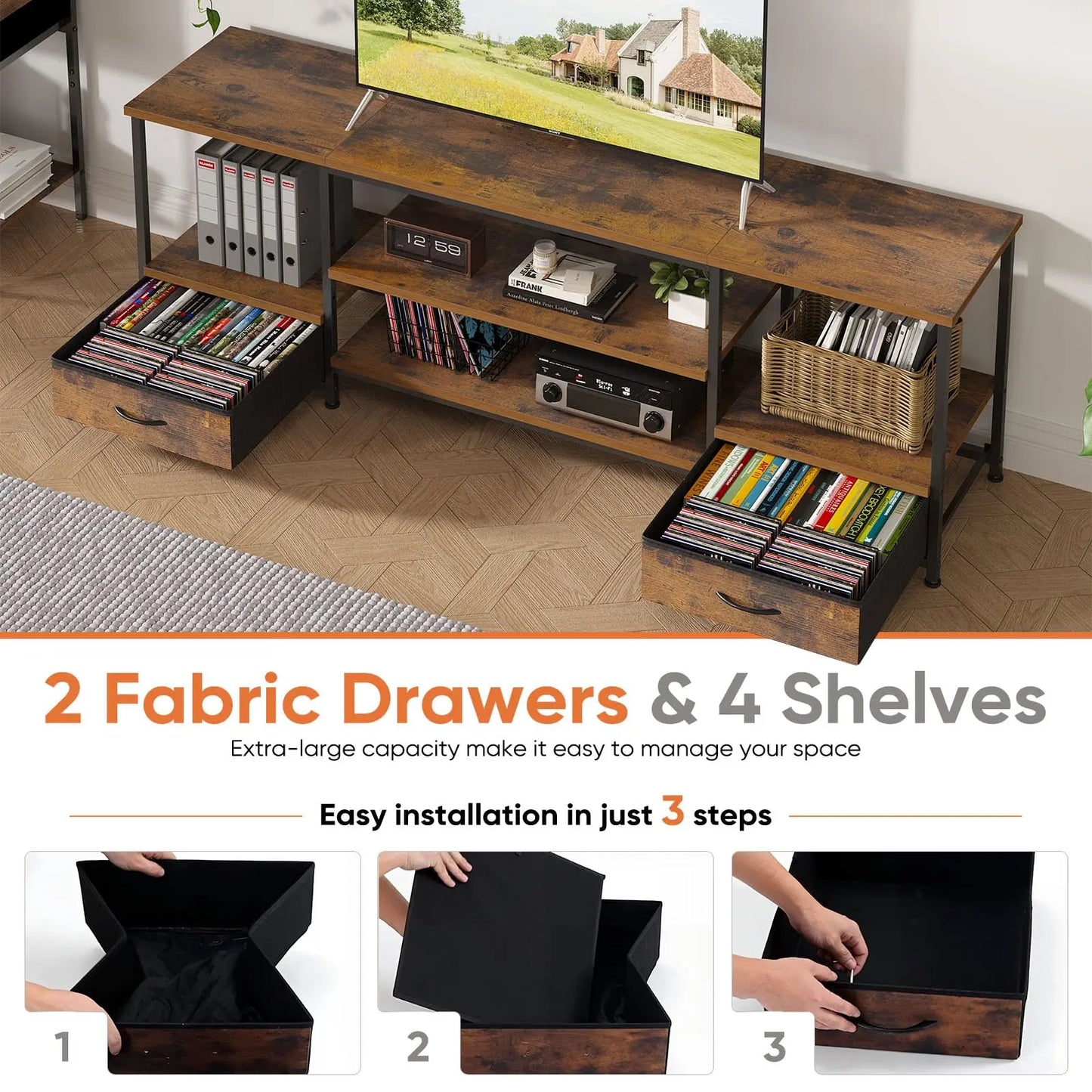 63-Inch Wooden TV Stand For Up To 75-Inch TV Entertainment Center