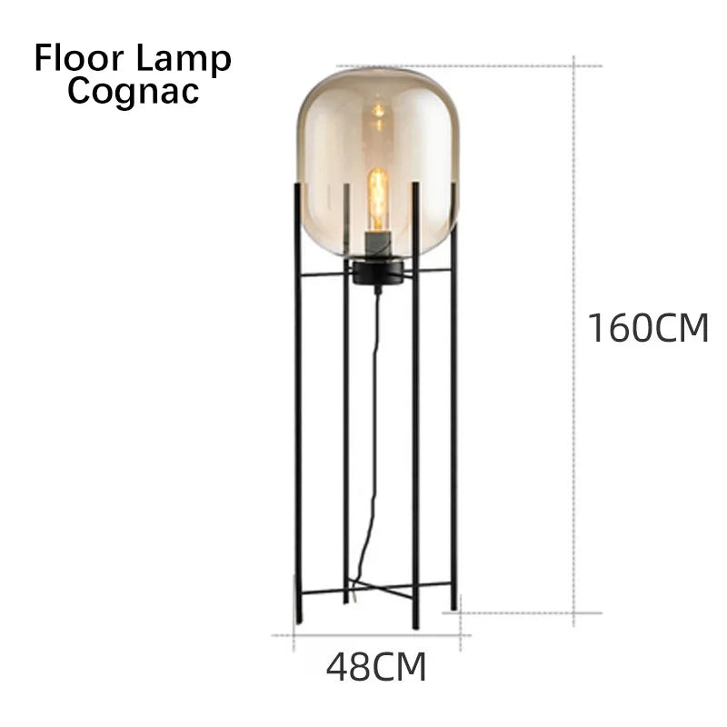 Nordic Glass LED Floor Lamp With Iron Base For Bedroom And Living Room