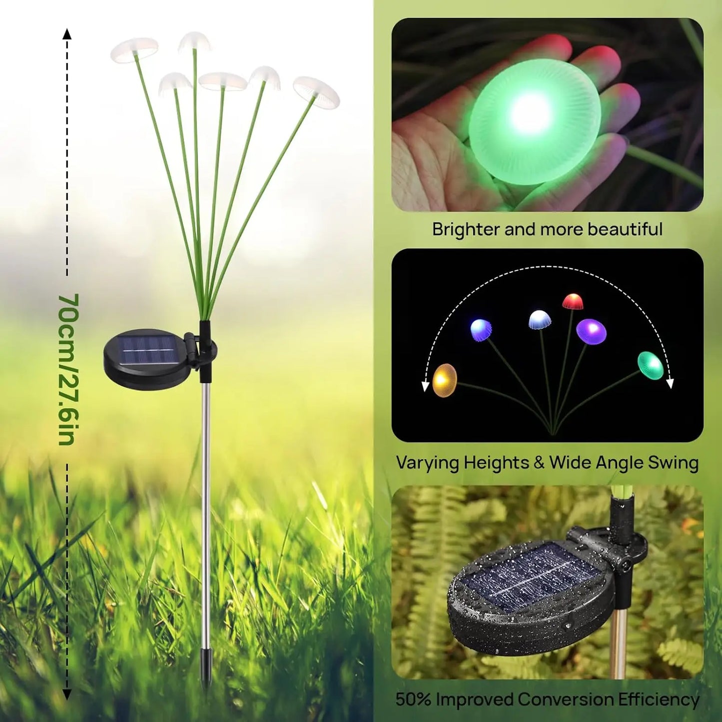 Solar Garden LED Jellyfish Mushroom Lights Dual Mode Waterproof For Pathway