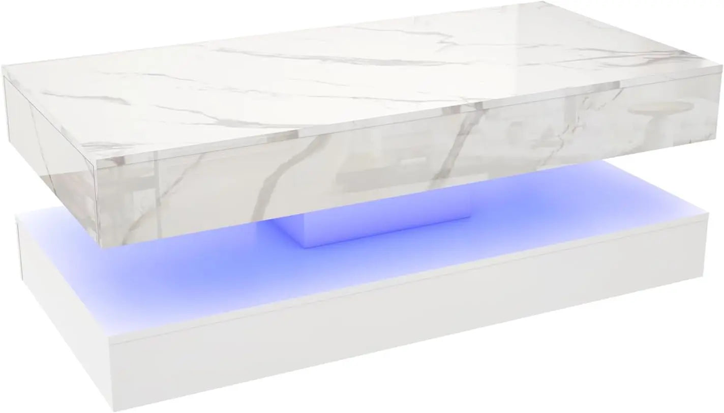 Modern LED Coffee Table With 2 Storage Drawers And Double Layer Design