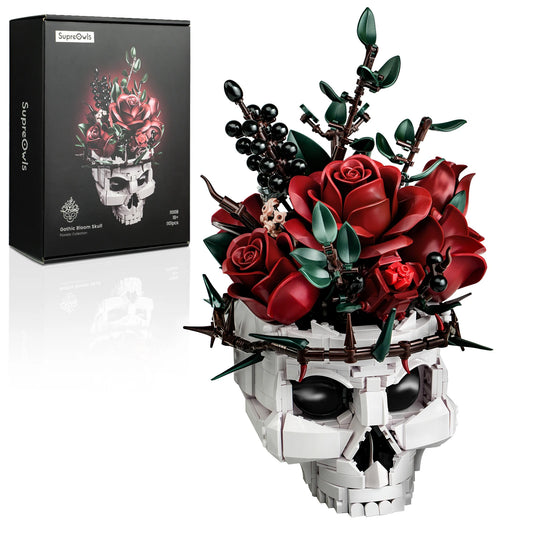 Skull Roses Building Set For Adults Skeleton Flowers Plant Pot Bricks