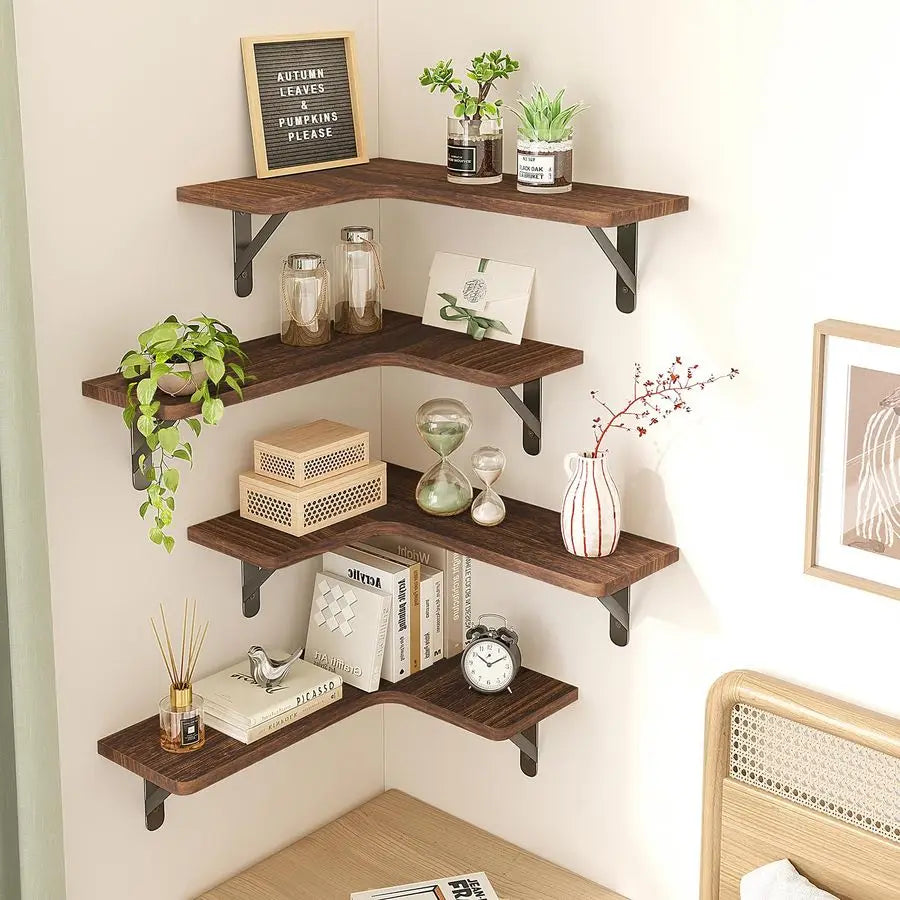 Floating Wall Shelves Rustic Wood Corner Shelf for Bathroom Kitchen Living Room
