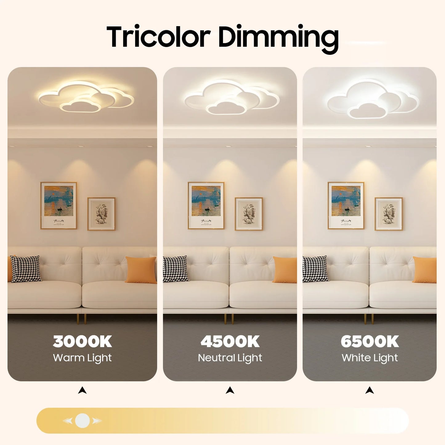 Cloud Shape LED Ceiling Light Fixture With 3 Color Lighting For Living Room