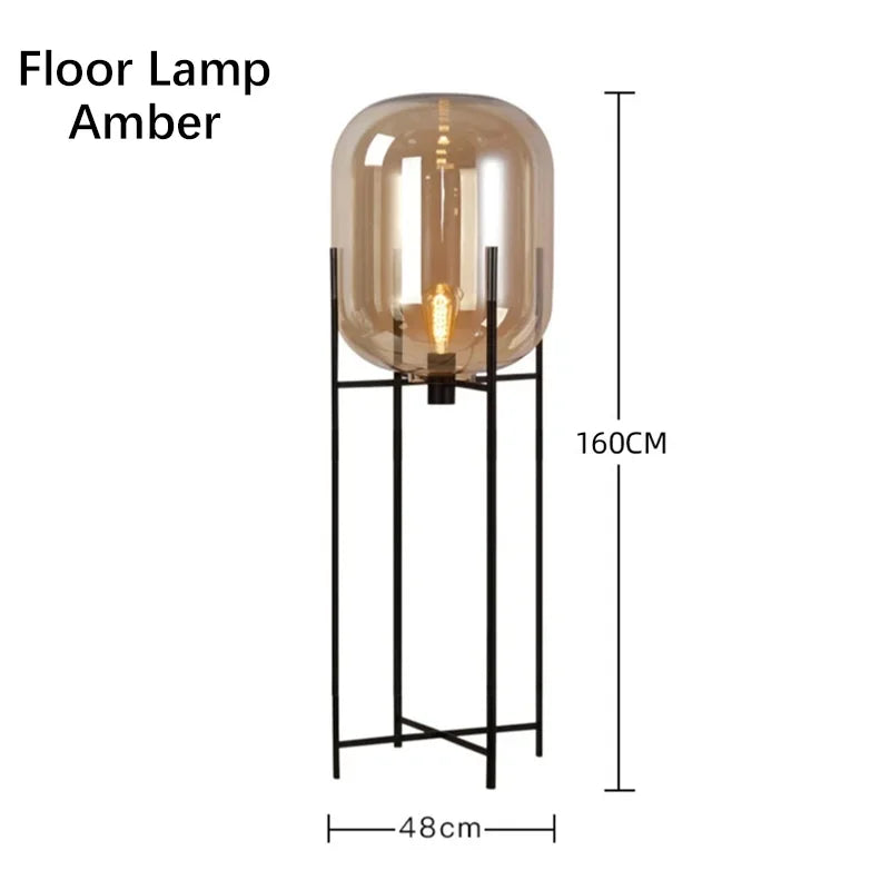 Nordic Glass LED Floor Lamp With Iron Base For Bedroom And Living Room