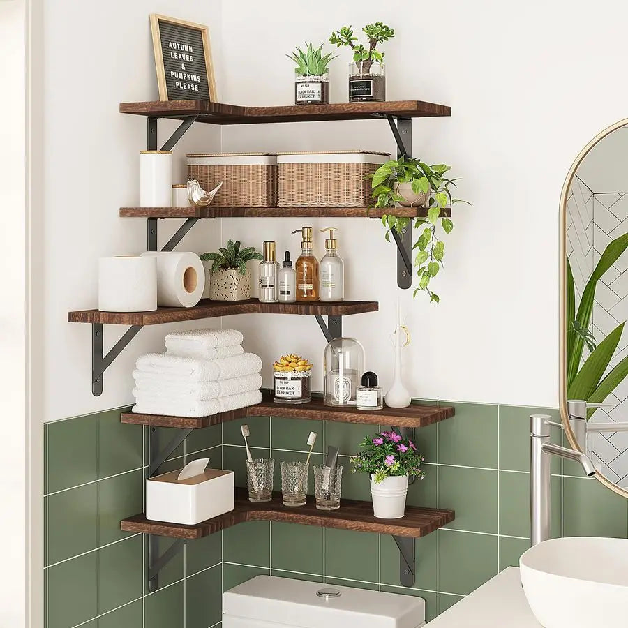 Floating Wall Shelves Rustic Wood Corner Shelf for Bathroom Kitchen Living Room