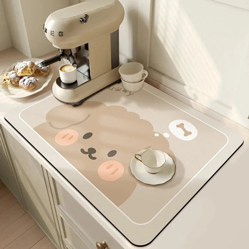 Keep spills in check with a large, ultra-absorbent mat that dries quickly, resists odors, and stays put through busy kitchen routines.