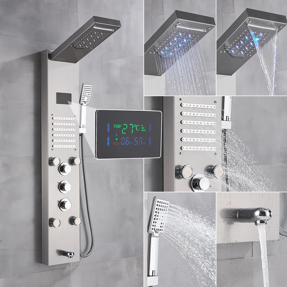 New Luxury Black Brushed Shower Panel With LED Temperature Display