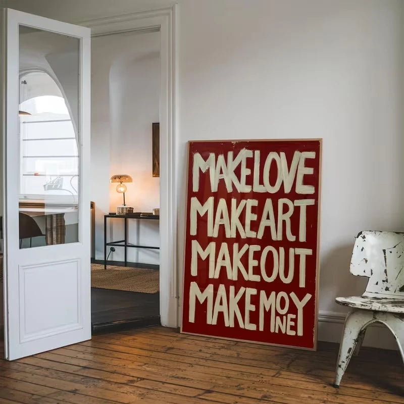 Modern Retro Self Made Love Quotes Wall Art Print Canvas For Living Room