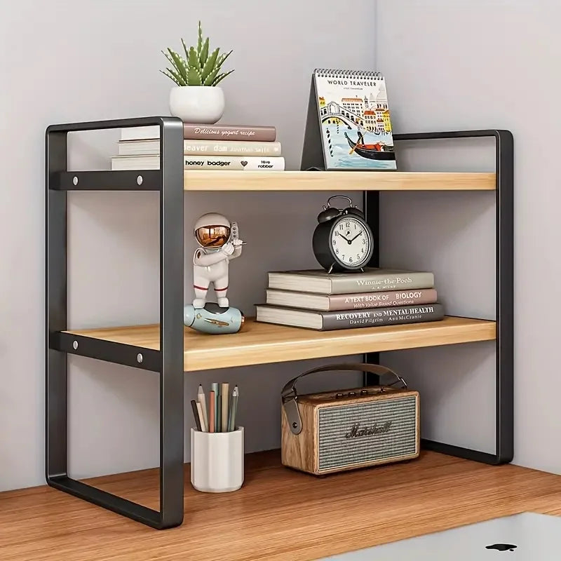 Elevate your workspace with this sleek, space-saving two-tier desk shelf that puts your essentials within easy reach.