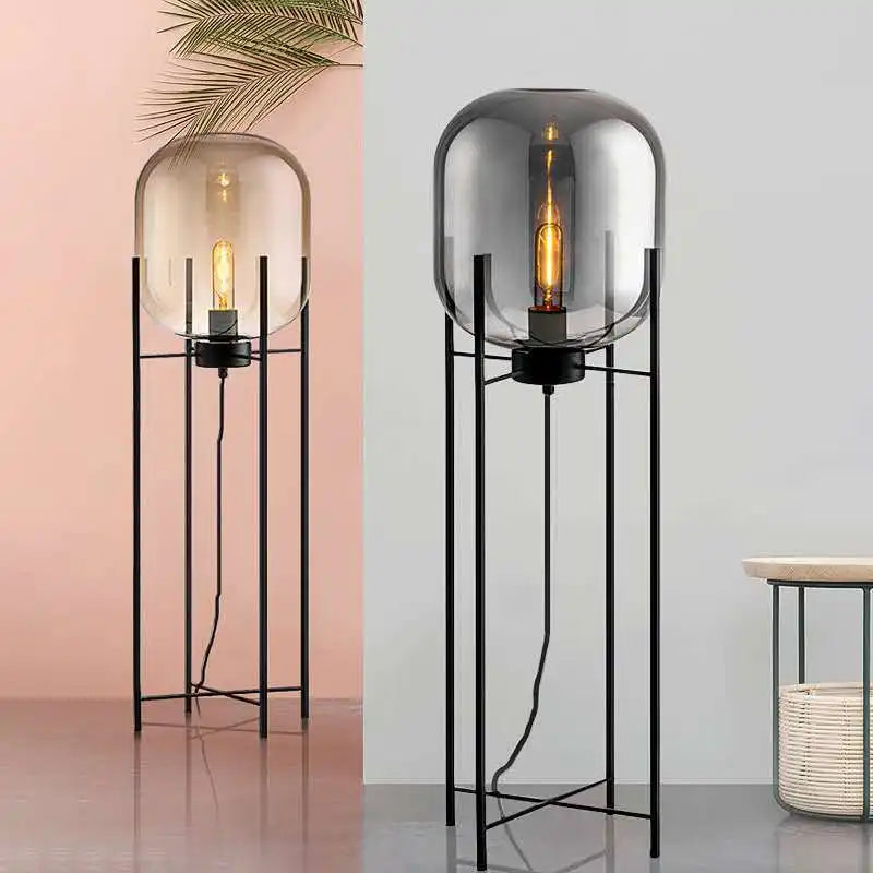 Nordic Glass LED Floor Lamp With Iron Base For Bedroom And Living Room