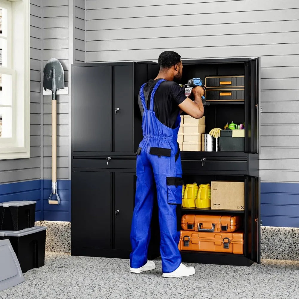 Metal Garage Storage Cabinet With Locking Doors And Adjustable Shelves 71 Inch