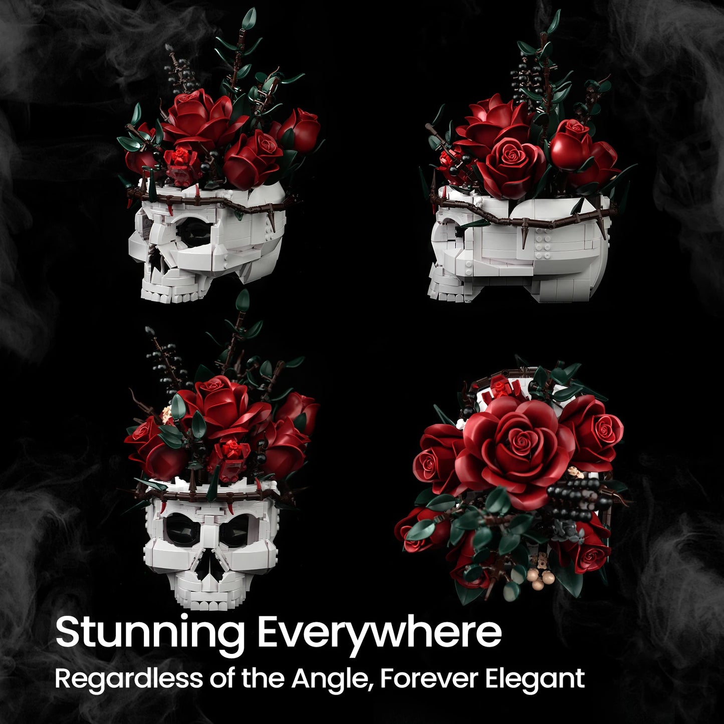 Skull Roses Building Set For Adults Gothic Skeleton Flower Blocks Toy